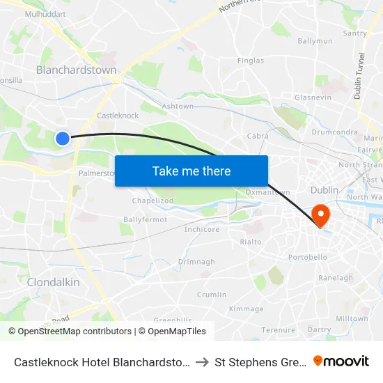 Castleknock Hotel Blanchardstown to St Stephens Green map