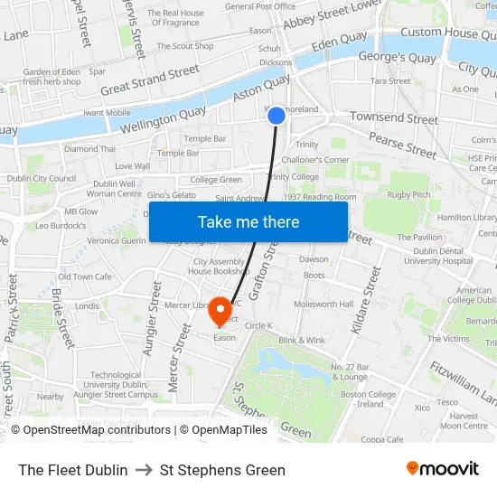 The Fleet Dublin to St Stephens Green map