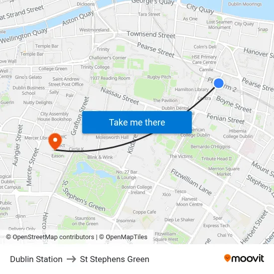 Dublin Station to St Stephens Green map