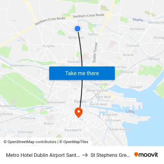 Metro Hotel Dublin Airport Santry to St Stephens Green map
