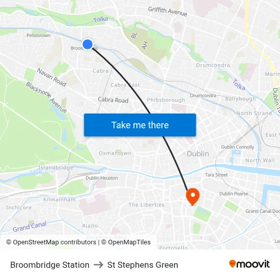 Broombridge Station to St Stephens Green map