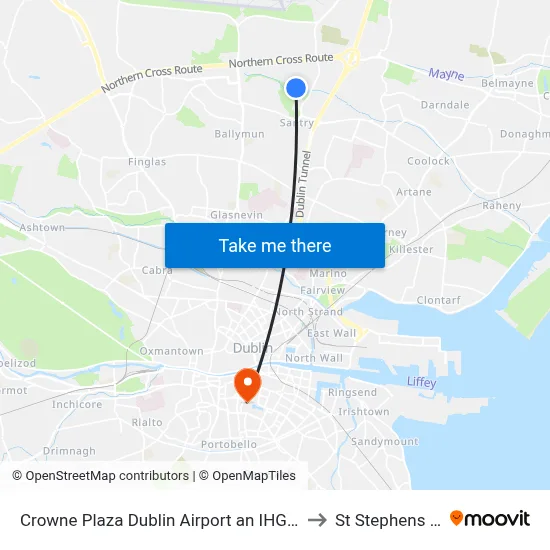 Crowne Plaza Dublin Airport an IHG Hotel Santry to St Stephens Green map