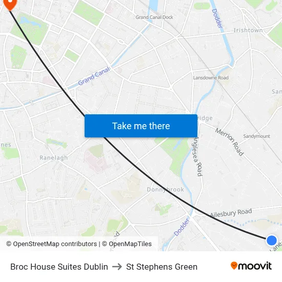 Broc House Suites Dublin to St Stephens Green map