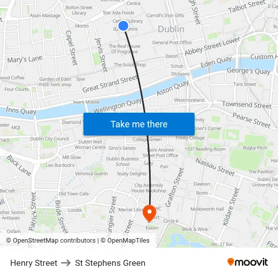 Henry Street to St Stephens Green map