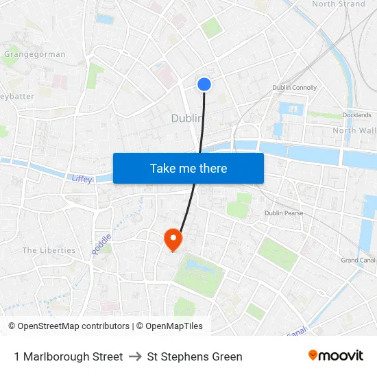 1 Marlborough Street to St Stephens Green map