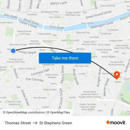 Thomas Street to St Stephens Green map