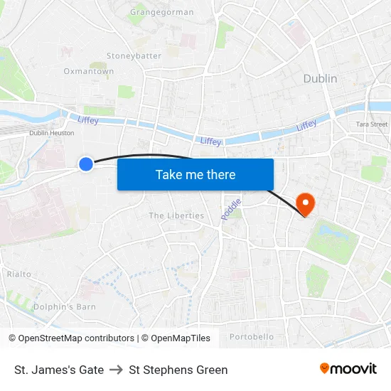 St. James's Gate to St Stephens Green map