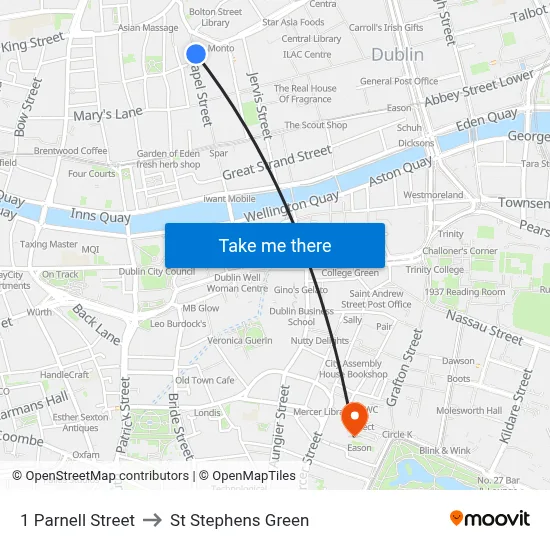 1 Parnell Street to St Stephens Green map