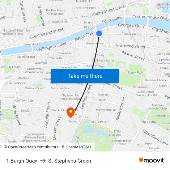1 Burgh Quay to St Stephens Green map