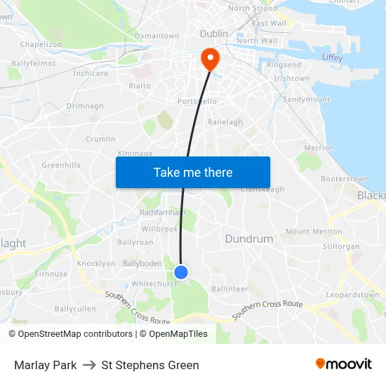 Marlay Park to St Stephens Green map