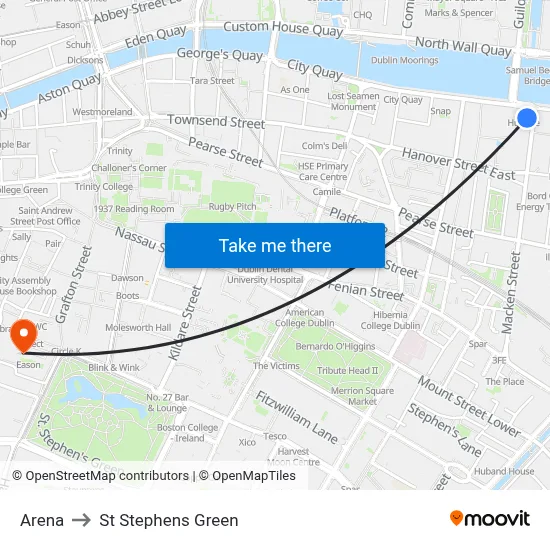 Arena to St Stephens Green map