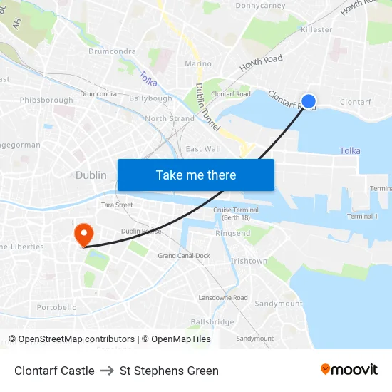 Clontarf Castle to St Stephens Green map