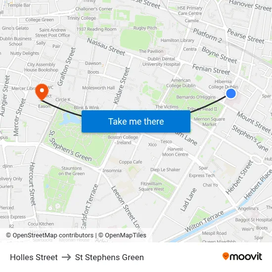 Holles Street to St Stephens Green map