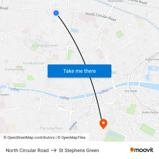 North Circular Road to St Stephens Green map