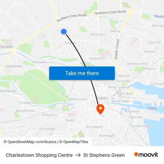 Charlestown Shopping Centre to St Stephens Green map