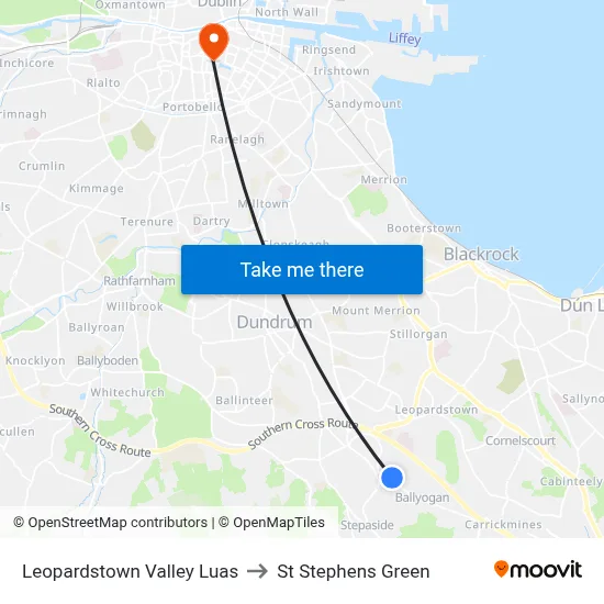 Leopardstown Valley Luas to St Stephens Green map