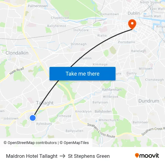 Maldron Hotel Tallaght to St Stephens Green map