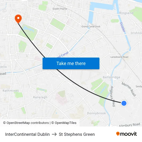 InterContinental Dublin to St Stephens Green map