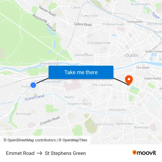 Emmet Road to St Stephens Green map