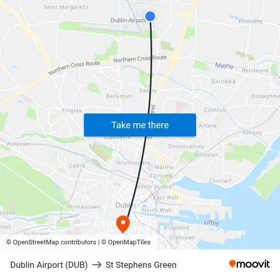 Dublin Airport (DUB) to St Stephens Green map