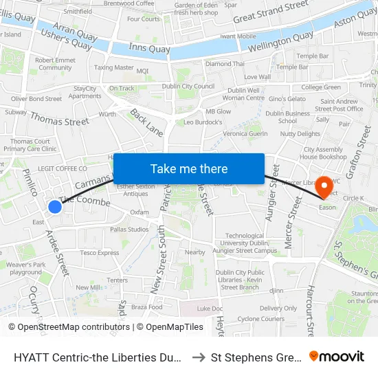 HYATT Centric-the Liberties Dublin to St Stephens Green map