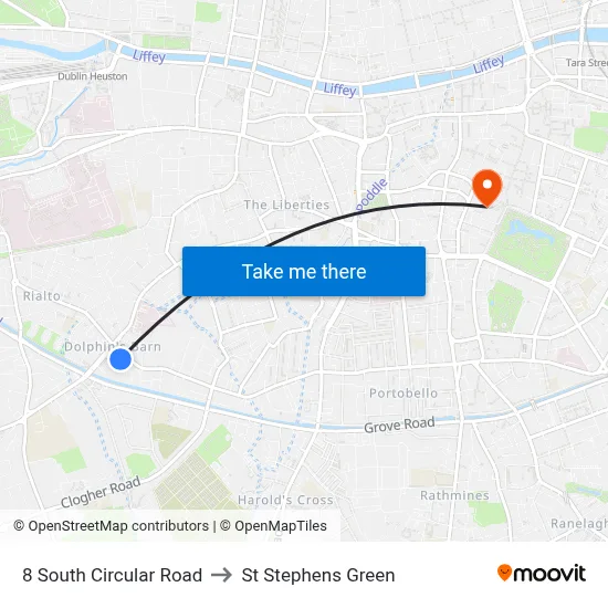 8 South Circular Road to St Stephens Green map