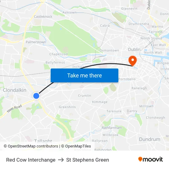 Red Cow Interchange to St Stephens Green map