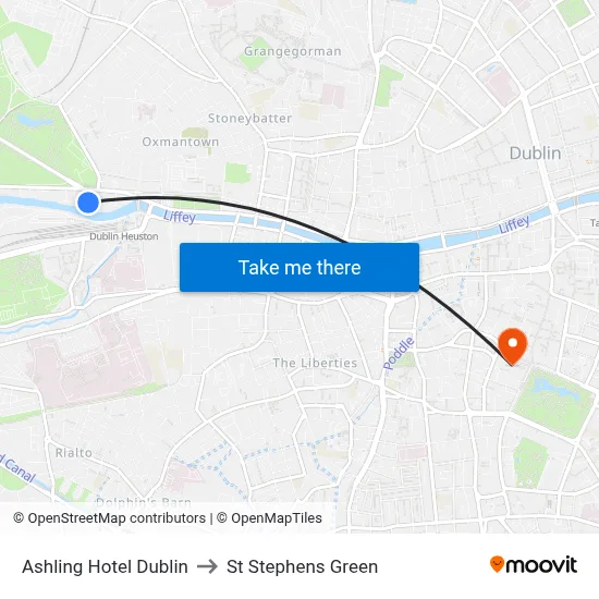 Ashling Hotel Dublin to St Stephens Green map