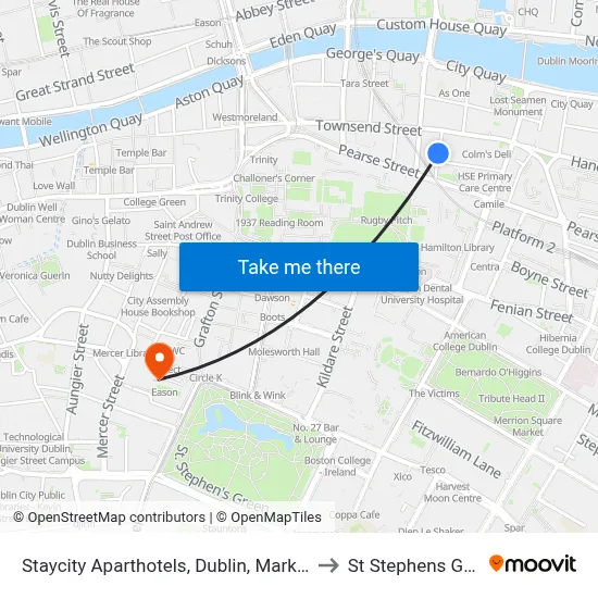 Staycity Aparthotels, Dublin, Mark Street to St Stephens Green map