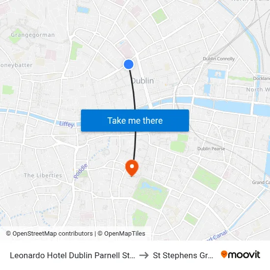 Leonardo Hotel Dublin Parnell Street to St Stephens Green map