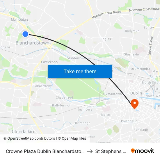 Crowne Plaza Dublin Blanchardstown by Ihg to St Stephens Green map
