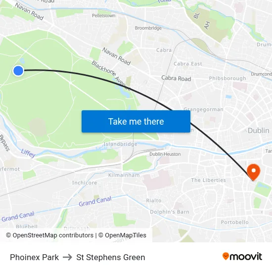 Phoinex Park to St Stephens Green map