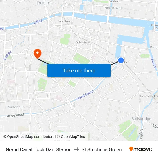 Grand Canal Dock Dart Station to St Stephens Green map