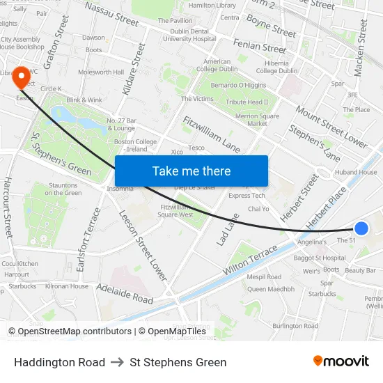 Haddington Road to St Stephens Green map