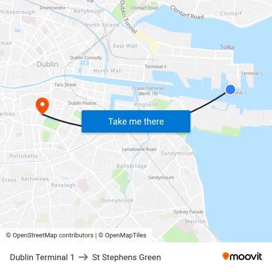 Dublin Terminal 1 to St Stephens Green map