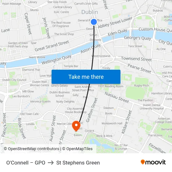 O'Connell – GPO to St Stephens Green map