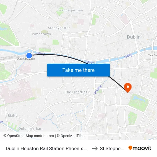 Dublin Heuston Rail Station Phoenix Park &amp; Dublin Zoo to St Stephens Green map