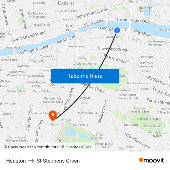 Heuston to St Stephens Green map