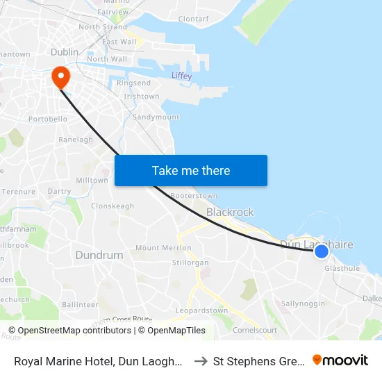 Royal Marine Hotel, Dun Laoghaire to St Stephens Green map