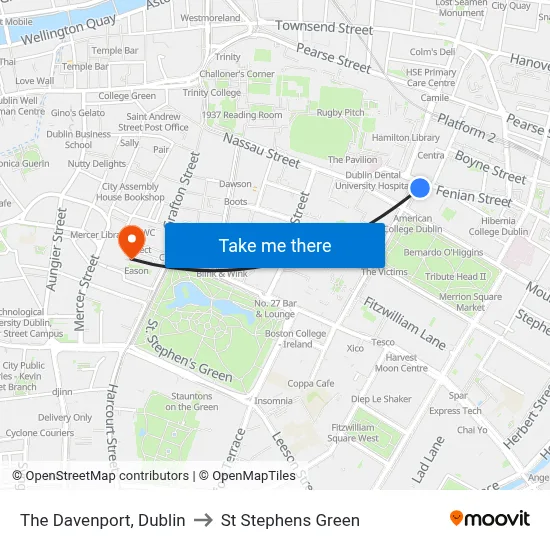 The Davenport, Dublin to St Stephens Green map