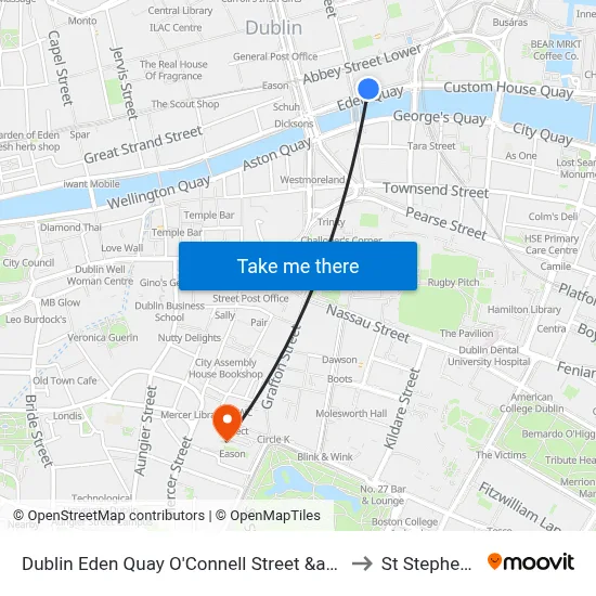 Dublin Eden Quay O'Connell Street &amp; Marlborough Street to St Stephens Green map