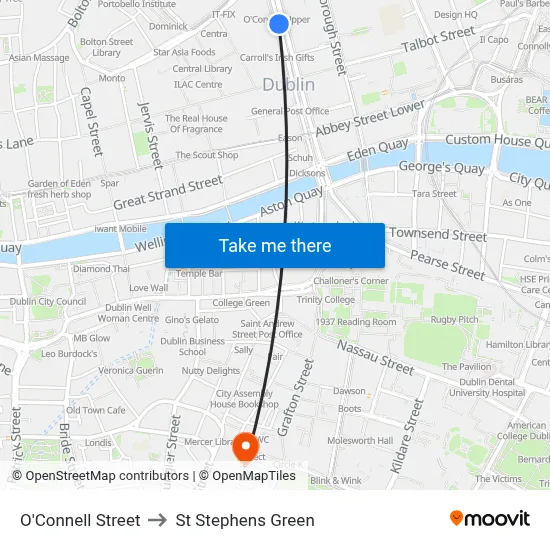 O'Connell Street to St Stephens Green map