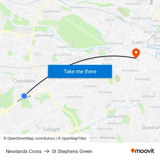 Newlands Cross to St Stephens Green map
