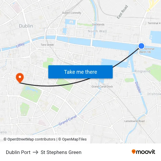 Dublin Port to St Stephens Green map
