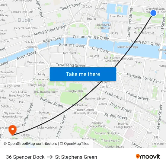 36 Spencer Dock to St Stephens Green map