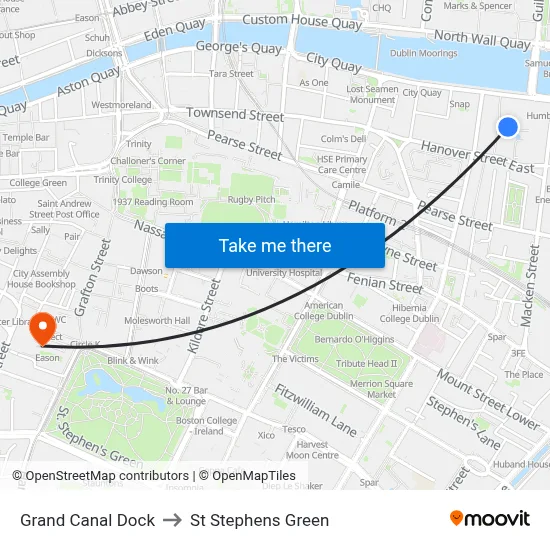 Grand Canal Dock to St Stephens Green map