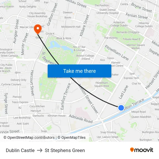 Dublin Castle to St Stephens Green map