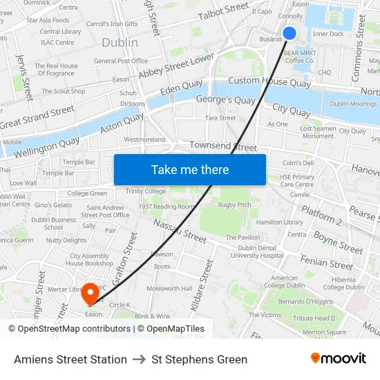 Amiens Street Station to St Stephens Green map