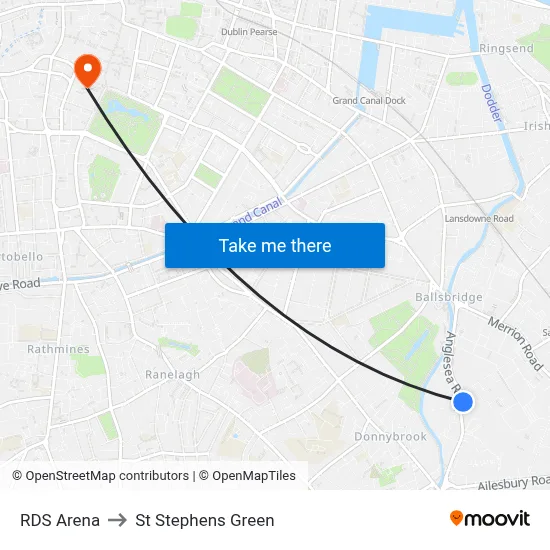RDS Arena to St Stephens Green map