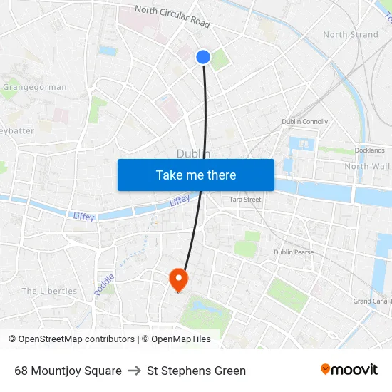 68 Mountjoy Square to St Stephens Green map